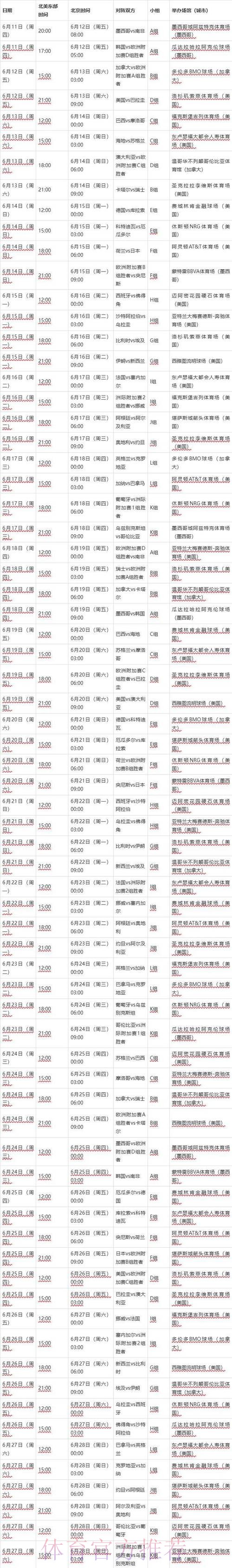 2026世界杯赛程完整版最新时间表查询入口